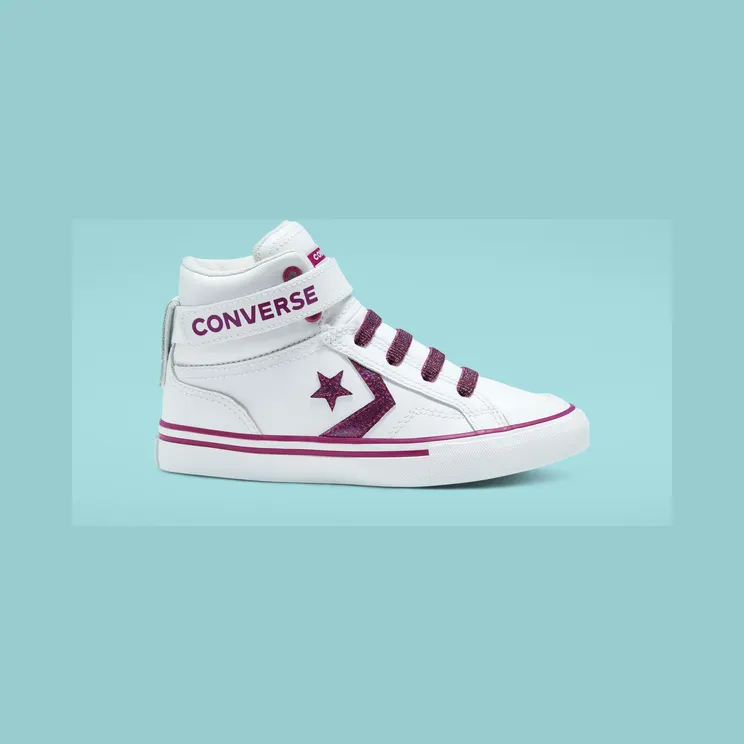 Converse Big Kids Coated Glitter Pro Blaze Strap High Top White/cactus Flower (668475C)