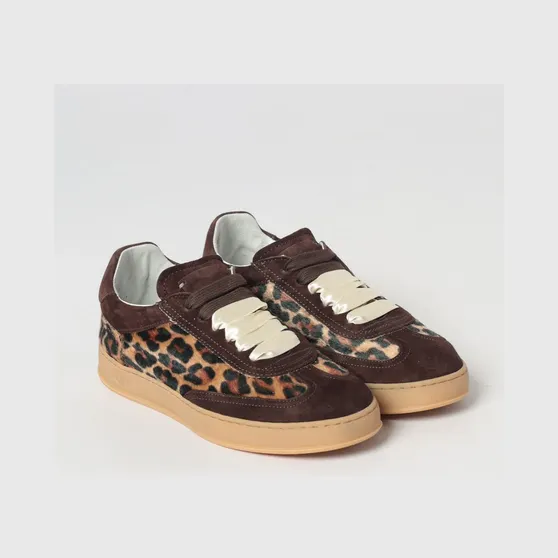 Soldini Akira Suede and Animalier Pony Skin Sneakers Brown (AKIRAAMALFI/LEO/AMALFIBRWBGEBRW)