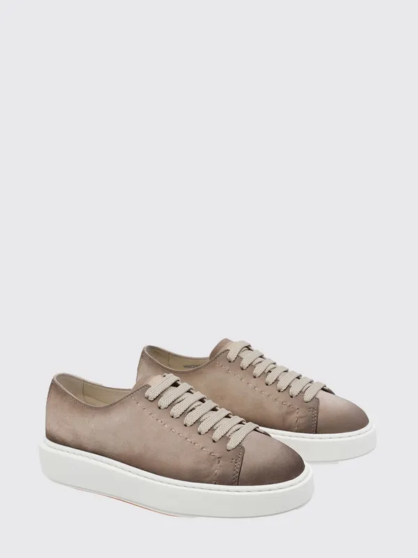Santoni Suede Leather Low-Top with Embossed Logo and Rubber Sole Nude (WBCD61355BARTEYAE40)