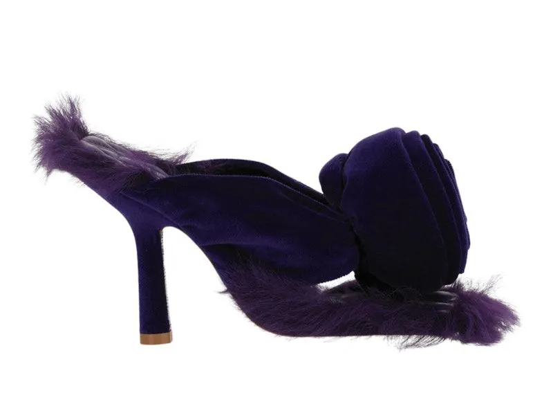 Burberry Step Rose Velvet Heeled Sandals Purple (8075600)