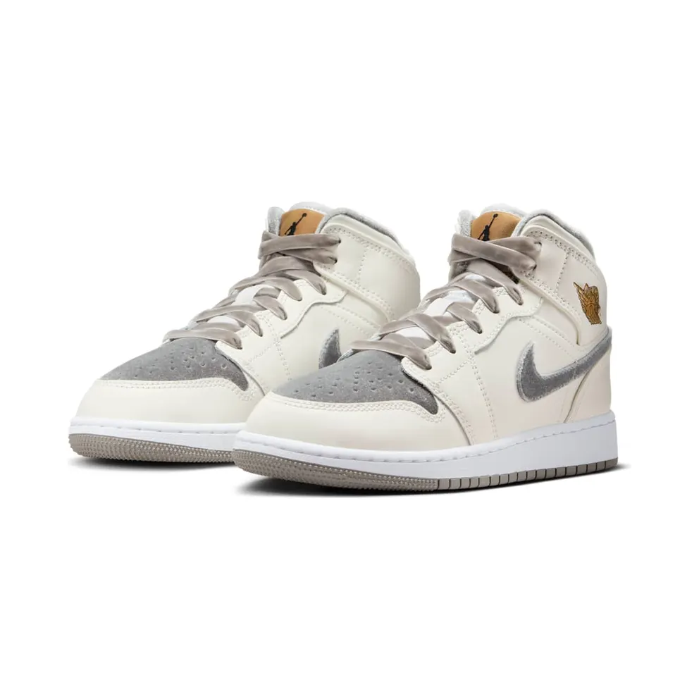 Nike Air Jordan 1 Mid SE Grey Velvet Toe (GS) (FB9899-100)