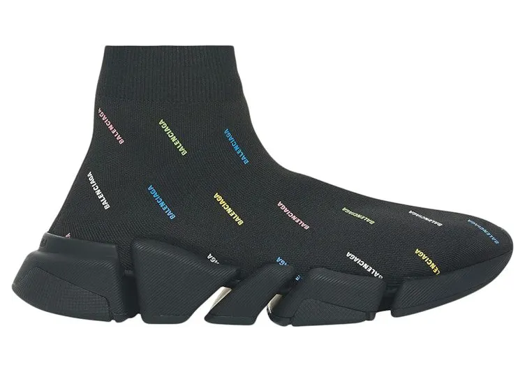 Balenciaga Speed 2.0 AllOver Logo Recycled Knit Black Multicolor (617196W2DF01088)