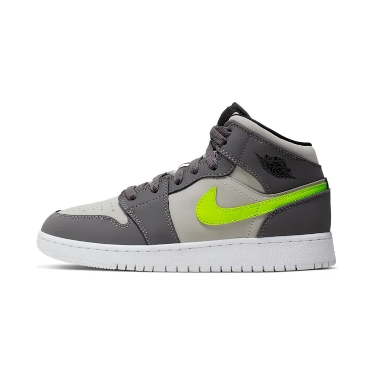 Air Jordan 1 Mid (GS) JORDAN LEGACY “Gunsmoke / Neutral Grey / White / Volt” (554725-072)