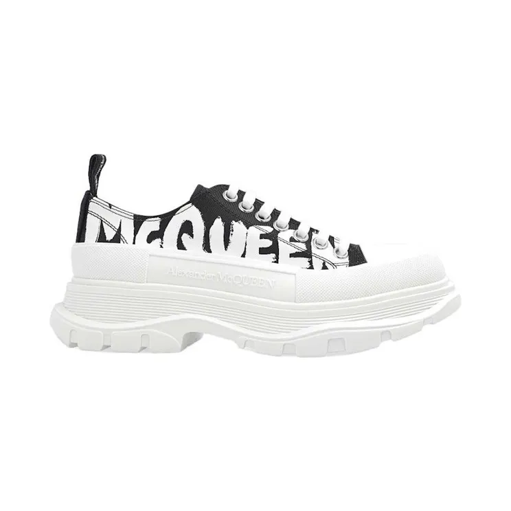 Alexander McQueen Tread Slick Low Lace Up Graffiti Shoes Black White (708753W4RQ21041)