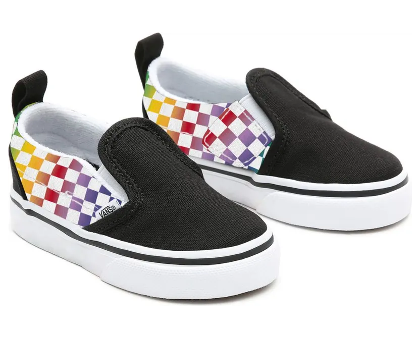 VANS Gepersonaliseerde Toddler Rainbow Checkerboard Slip-on Zwart (VN0A3CST093)