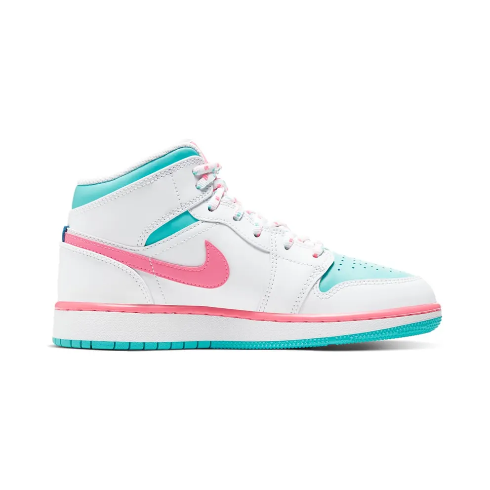 Air Jordan Nike AJ I 1 Mid White Pink Green Soar (GS) (2020) (555112-102)