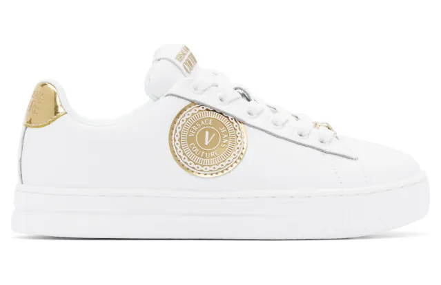 Versace Jeans Couture White and Gold 88 V-Emblem Court Sneakers (EE0VWASK6E71927)