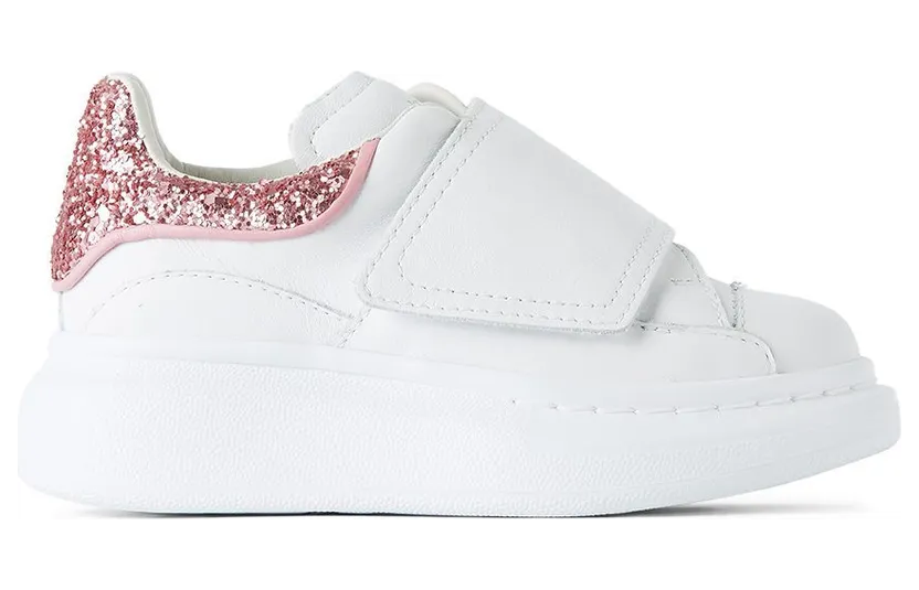 Alexander McQueen Kids White & Navy Glitter Oversized Velcro Sneakers (612098WHX1Y)