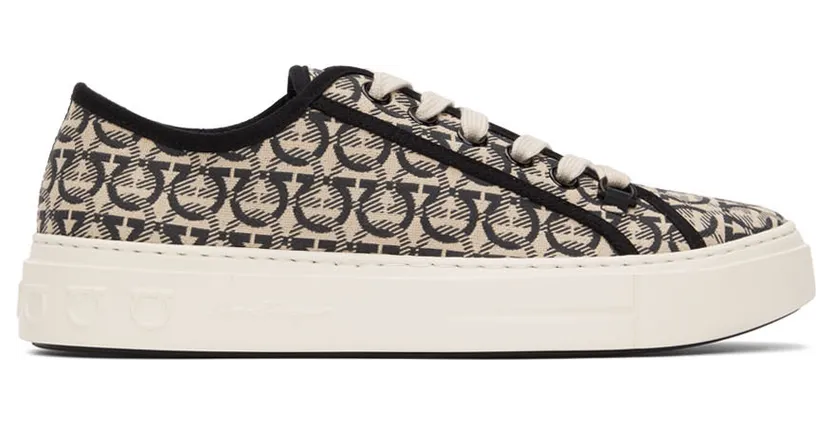 Salvatore Ferragamo Beige & Black Gancini Sneakers (706670 02B342001)