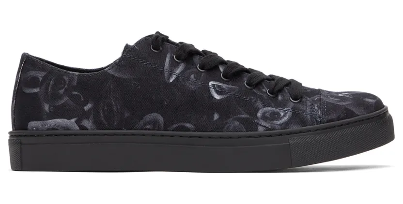 Yohji Yamamoto Black Canvas Eye Print Low-Top Sneakers (HD-E04-063)