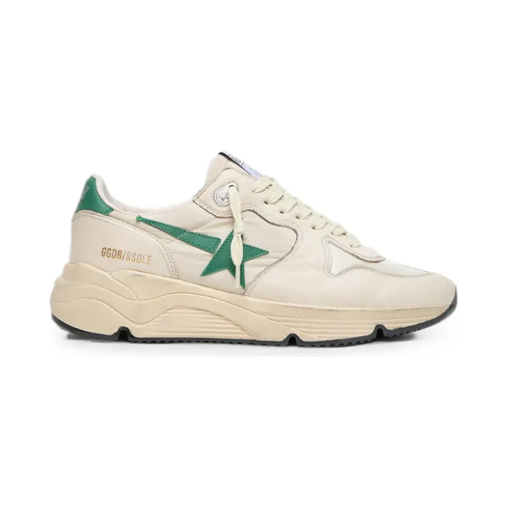 Golden Goose Profilsohle aus cremefarbenem Nylon und Leder mit grünen Lederstern – Nude (GWF00126F008530)