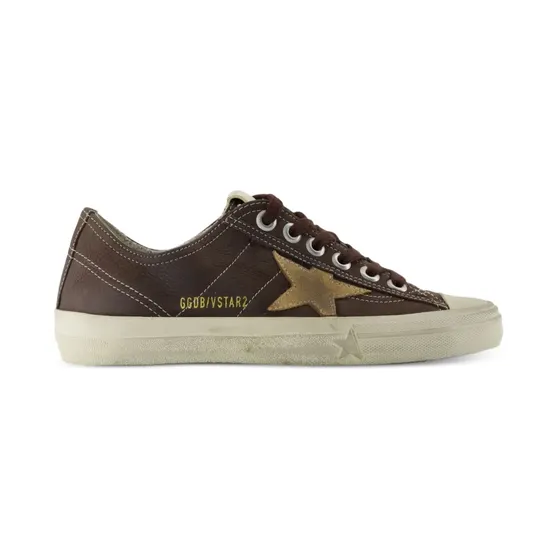 Golden Goose V-Star aus braunem Nubukleder mit tabakfarbenen Wildleder-Stern-Sneakers (GWF00129F007916)