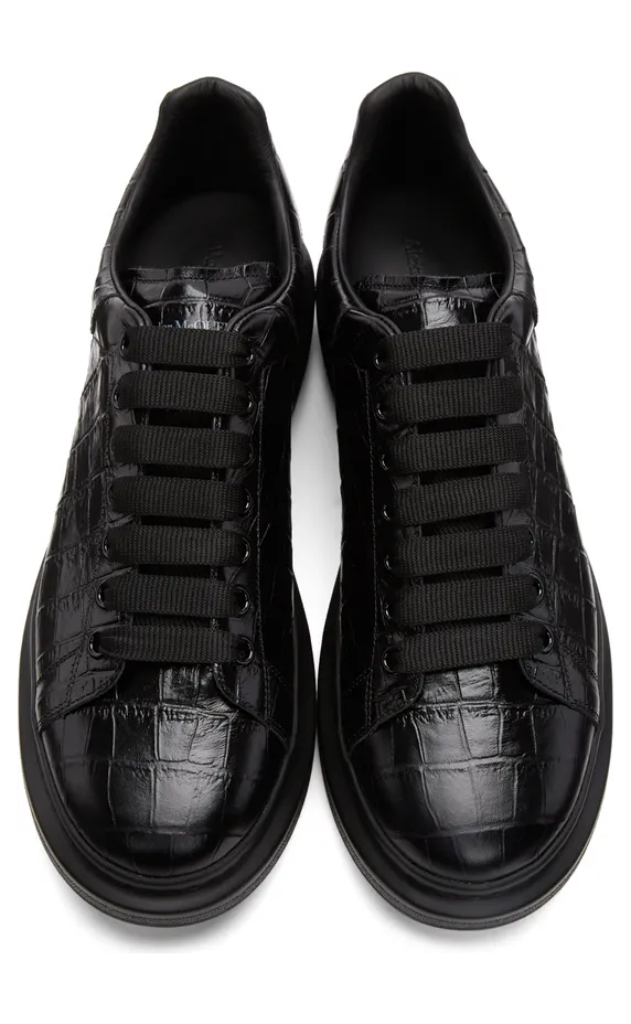 Alexander McQueen Black Croc Oversized Sneakers (553680WIAY0) (5)