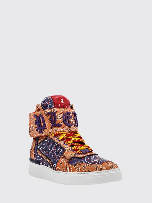 Philipp plein High-Top Leather with Paisley Print and Padded Ankle Orange (FACSUSC0500PLE025N7320)