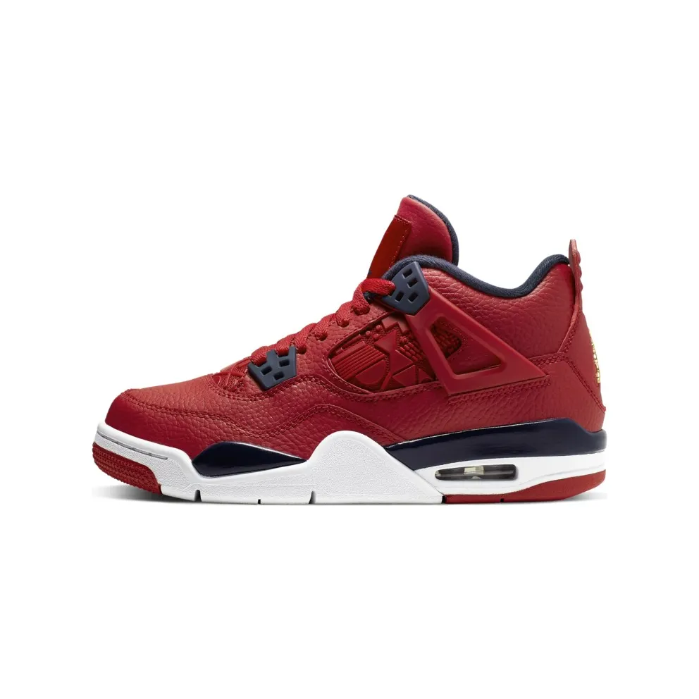 Jordan 4 Retro Fiba 2019 (GS) Gym Red/Obsidian-White-Metallic Gold (408452-617)