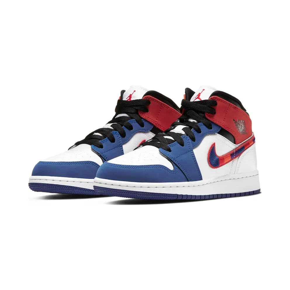 Jordan 1 Mid Rush Blue University Red (GS) White/Rush Blue-Black-University Red (BQ6931-146)