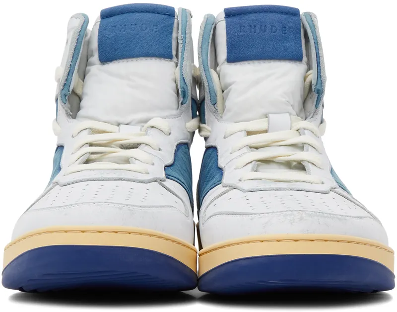 Rhude White & Blue Rhecess Hi Sneakers (RHSS21FO00000028)