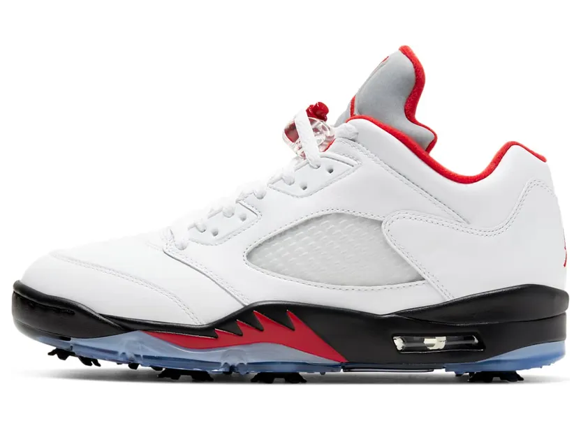Air Jordan 5 Low Golf ‘Fire Red’ “White / Black / Metallic Silver / Fire Red” (CU4523-100)