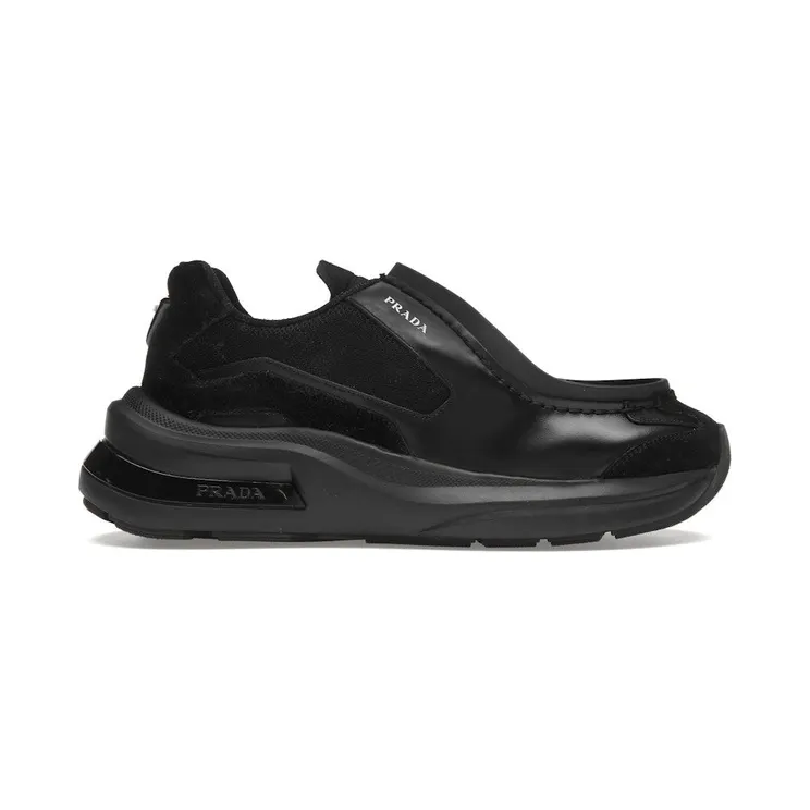 Prada Brushed Leather Sneakers Bike Fabric Suede Black (2EG424_3C37_F0002)