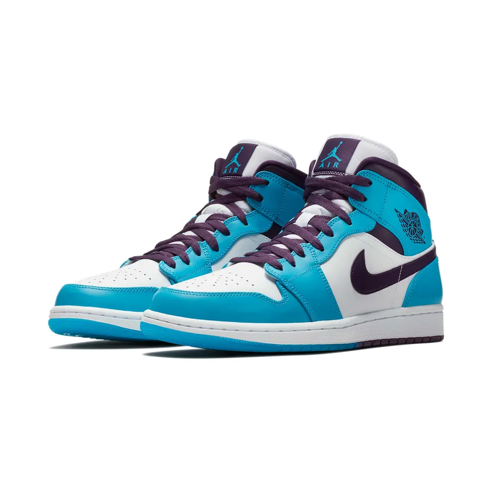 Jordan 1 Mid Hornets Blue Lagoon/Grand Purple-White (554724-415)