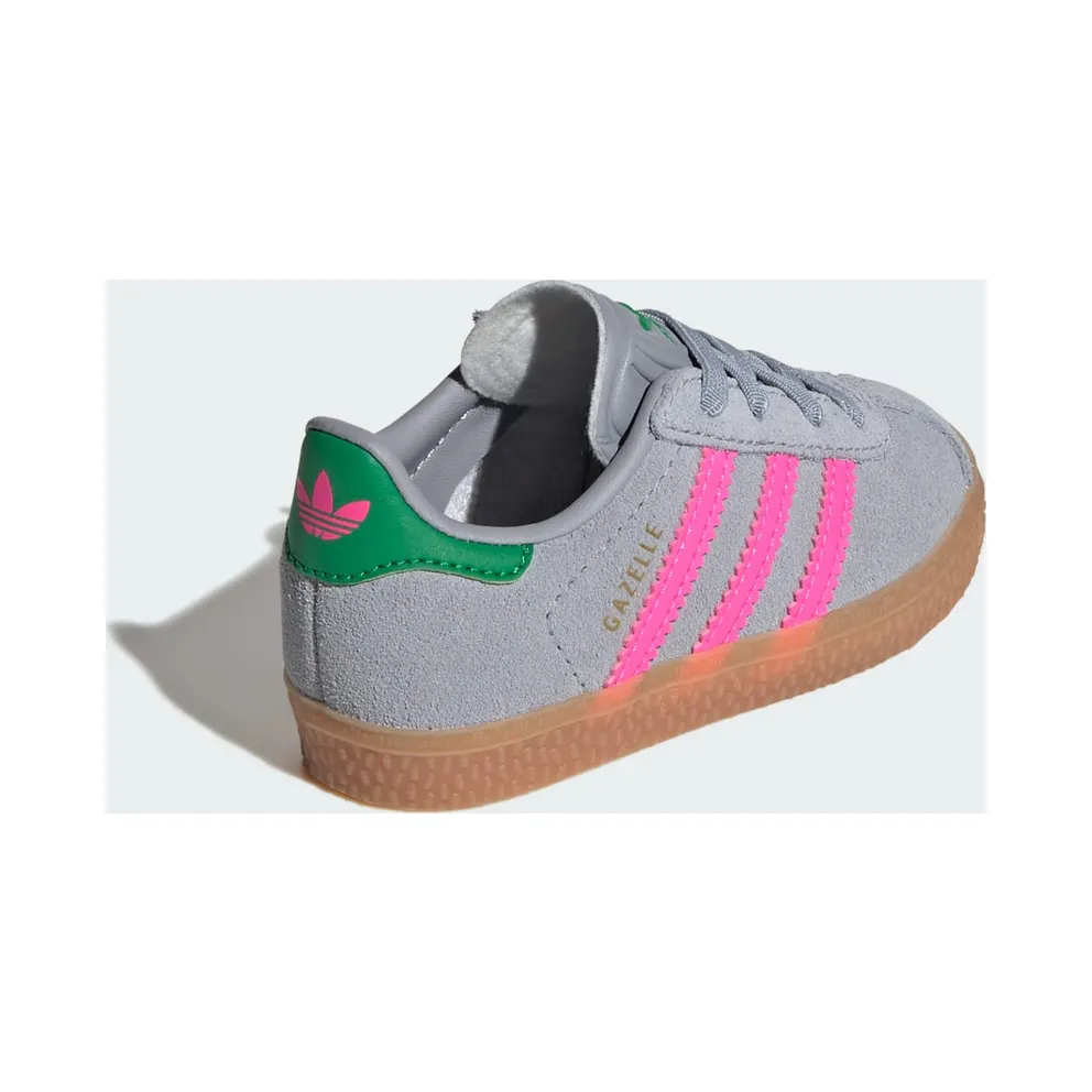 Adidas Gazelle Comfort Closure Elastic Laces Shoes Kids Halo Silver / Lucid Pink / Green (IH6477)