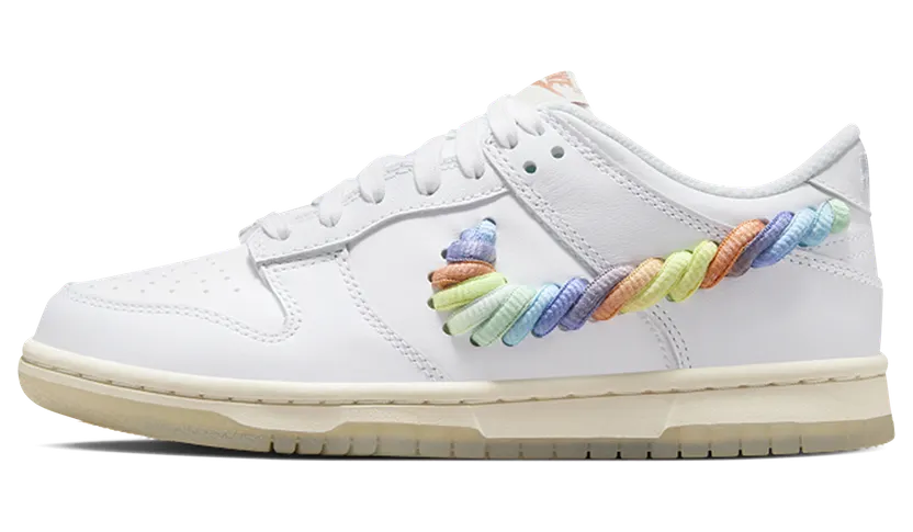 Nike Dunk Low SE GS “Rainbow Lace Swoosh White” (FN4861-100)