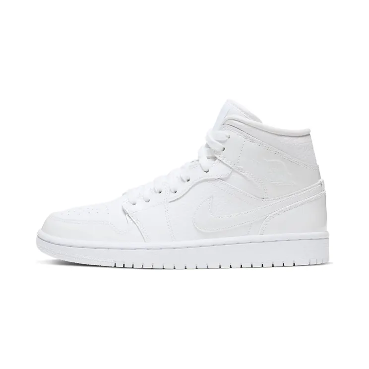 Jordan 1 Mid Triple White Patent Swoosh (W) “White” (BQ6472-100)