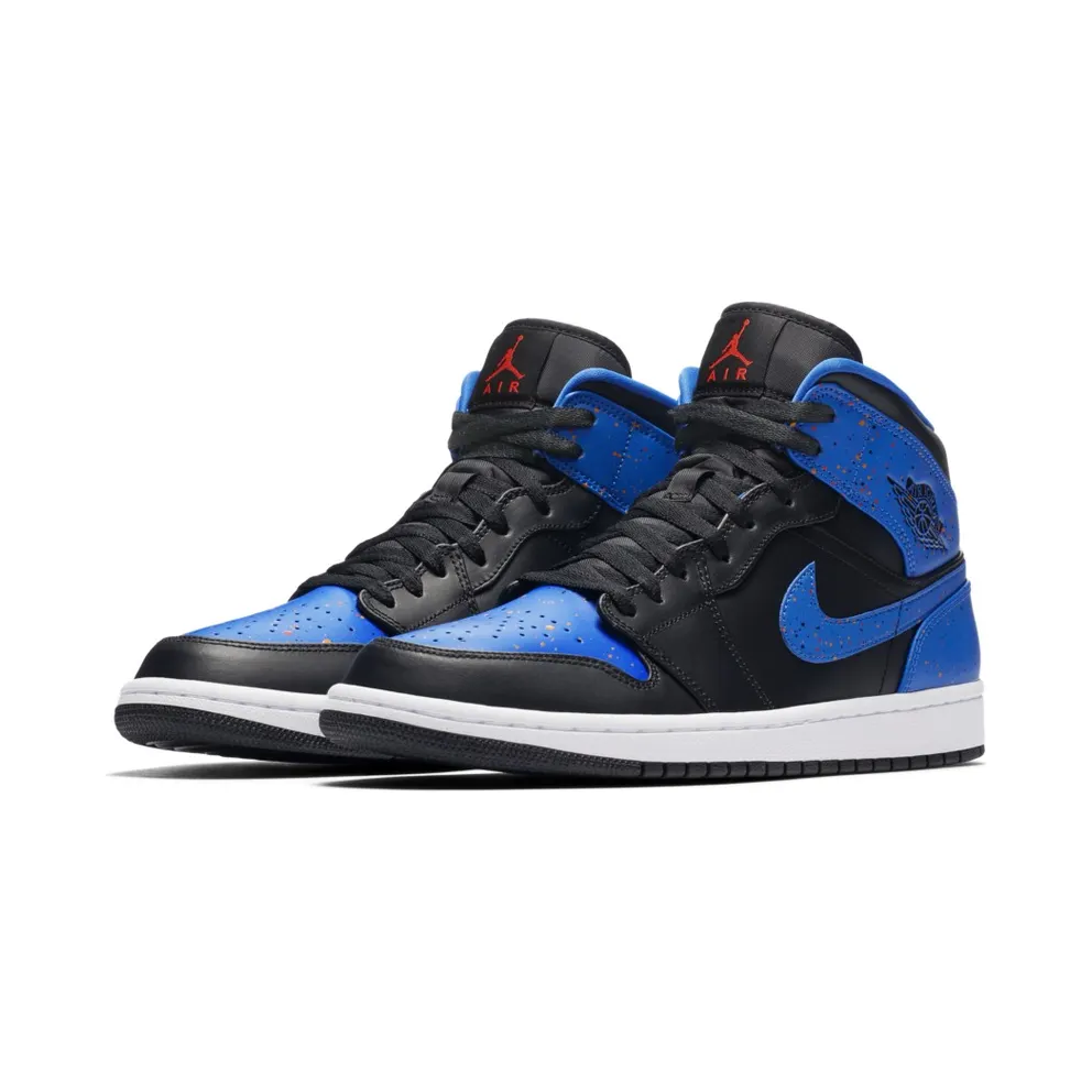 Jordan 1 Mid Royal Paint Splatter Black/Signal Blue-Orange Peel-Team Orange (554724-048)
