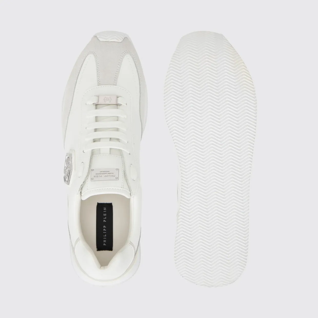 Philipp plein Leather and Suede Low-Top Sneakers with Hexagon Logo and Monogram White (UAFSUSC1074PLE005N01) (2)