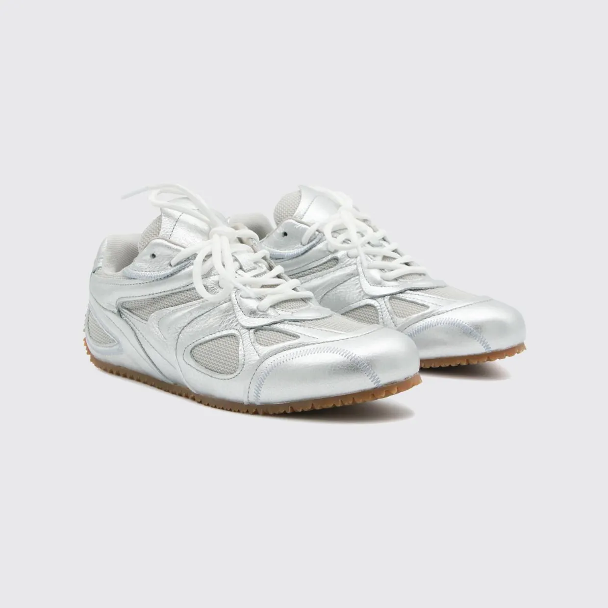 Axel Arigato Slow Runner Low Top Laminated Leather and Mesh Sneakers Silver (F4233001)