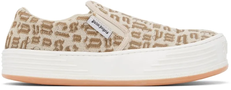 Palm Angels Beige & Brown Monogram Snow Slip Sneakers (PMIA063F21FAB0016061)