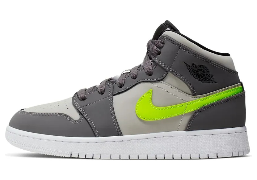 Air Jordan 1 Mid (GS) JORDAN LEGACY “Gunsmoke / Neutral Grey / White / Volt” (554725-072)