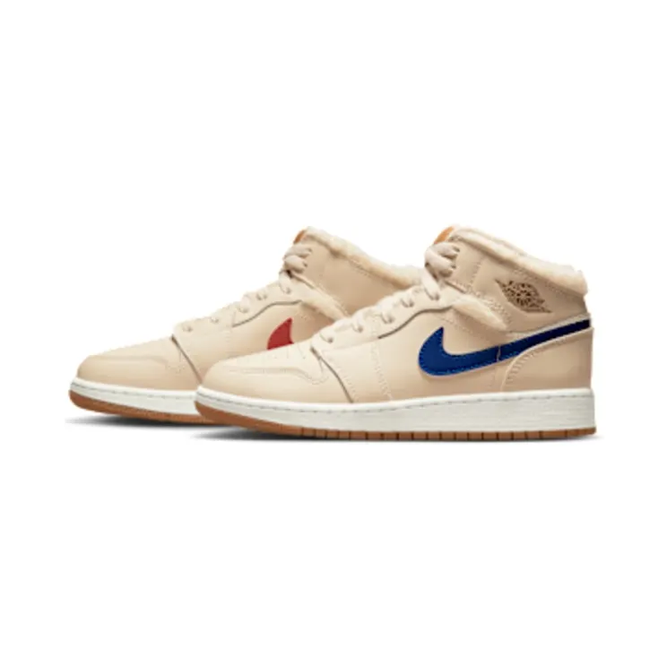 Air Jordan 1 Mid Fleece Pearl White (GS) – “Pearl White / Dark Driftwood-pink Salt-racer Blue” (DO2207-264)