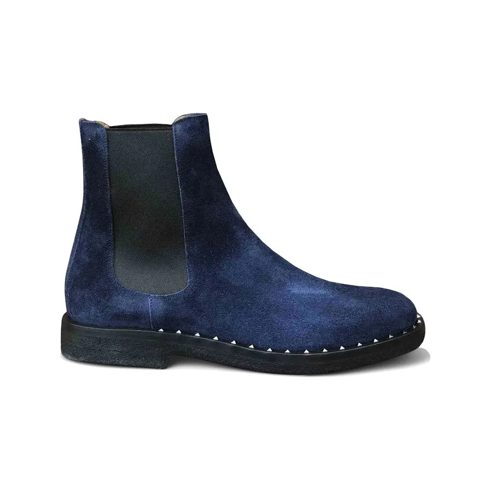 Valentino Garavani Suede Soul Rockstud Chelsea Boots Oceano Blue (QY2S0A38 VEF 648)