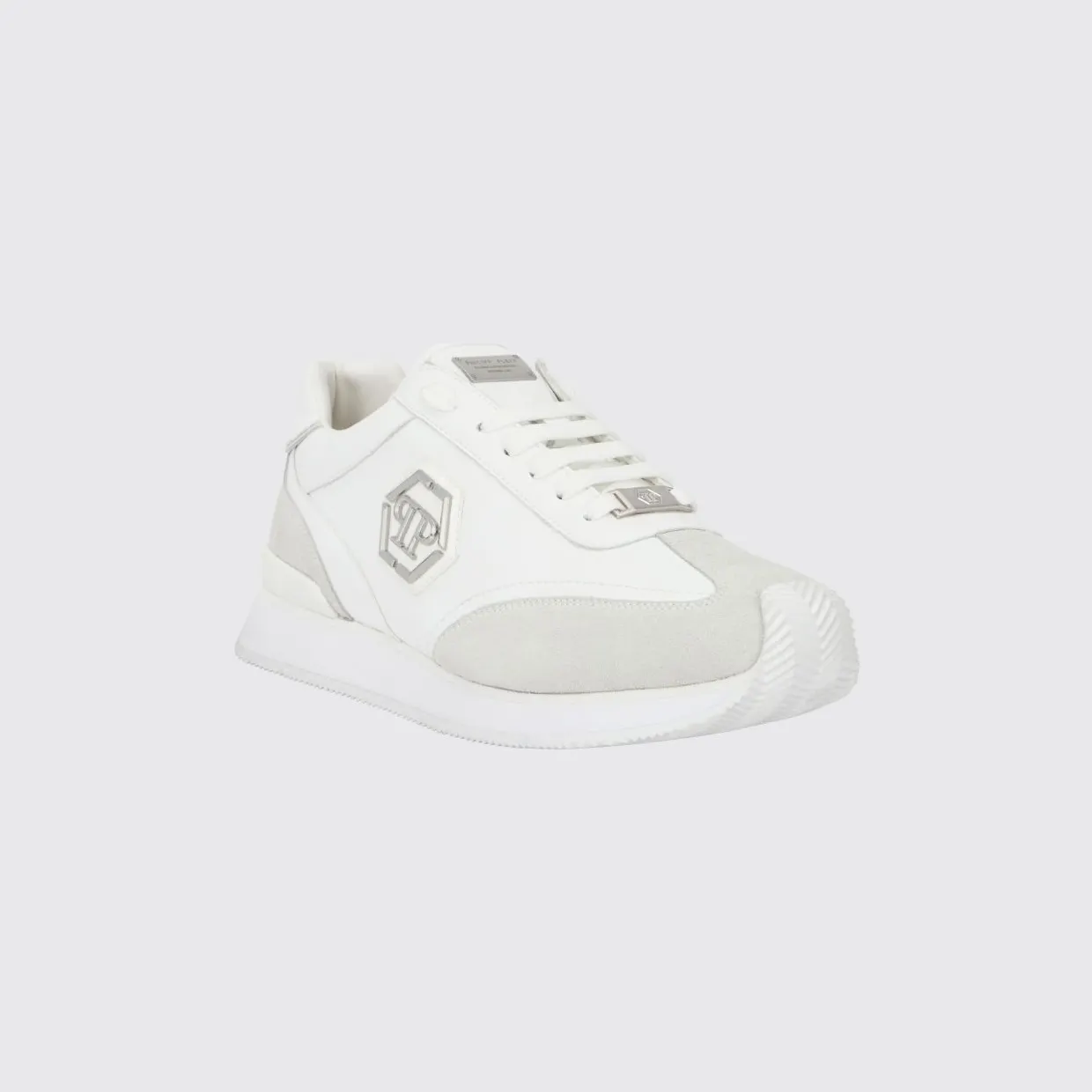 Philipp plein Leather and Suede Low-Top Sneakers with Hexagon Logo and Monogram White (UAFSUSC1074PLE005N01)