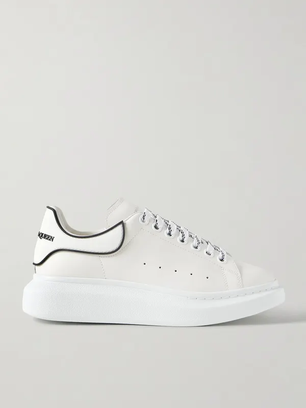 Mcqueen Exaggerated-Sole Rubber-Trimmed Leather Sneakers White (553680WWAAN)