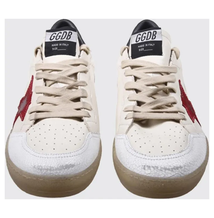 Golden goose Ball Star Low-Top Nappa and Crackle Leather Sneakers with Distressed Effect White (GMF00117F00874215987)