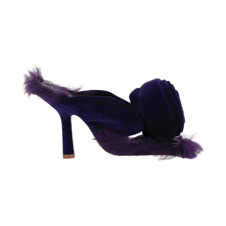 Burberry Step Rose Velvet Heeled Sandals Purple (8075600)