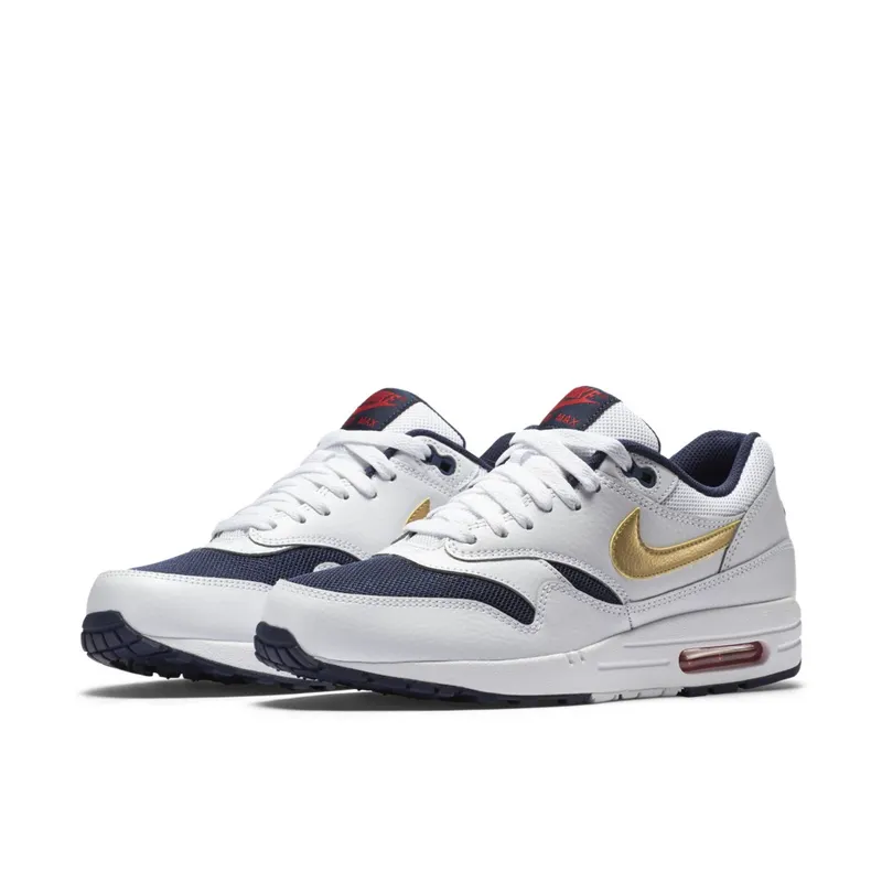 Nike Air Max 1 Essential Olympic (2015) White/Metallic Gold-Midnight Navy (537383-127)