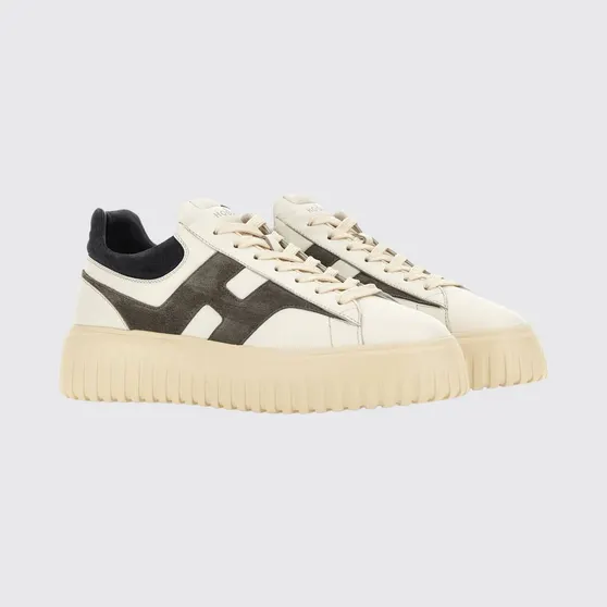 Hogan H-Stripes Leather and Suede Trainers with H Logo and Platform Sole White (HXM6450FE91N1M760Z)