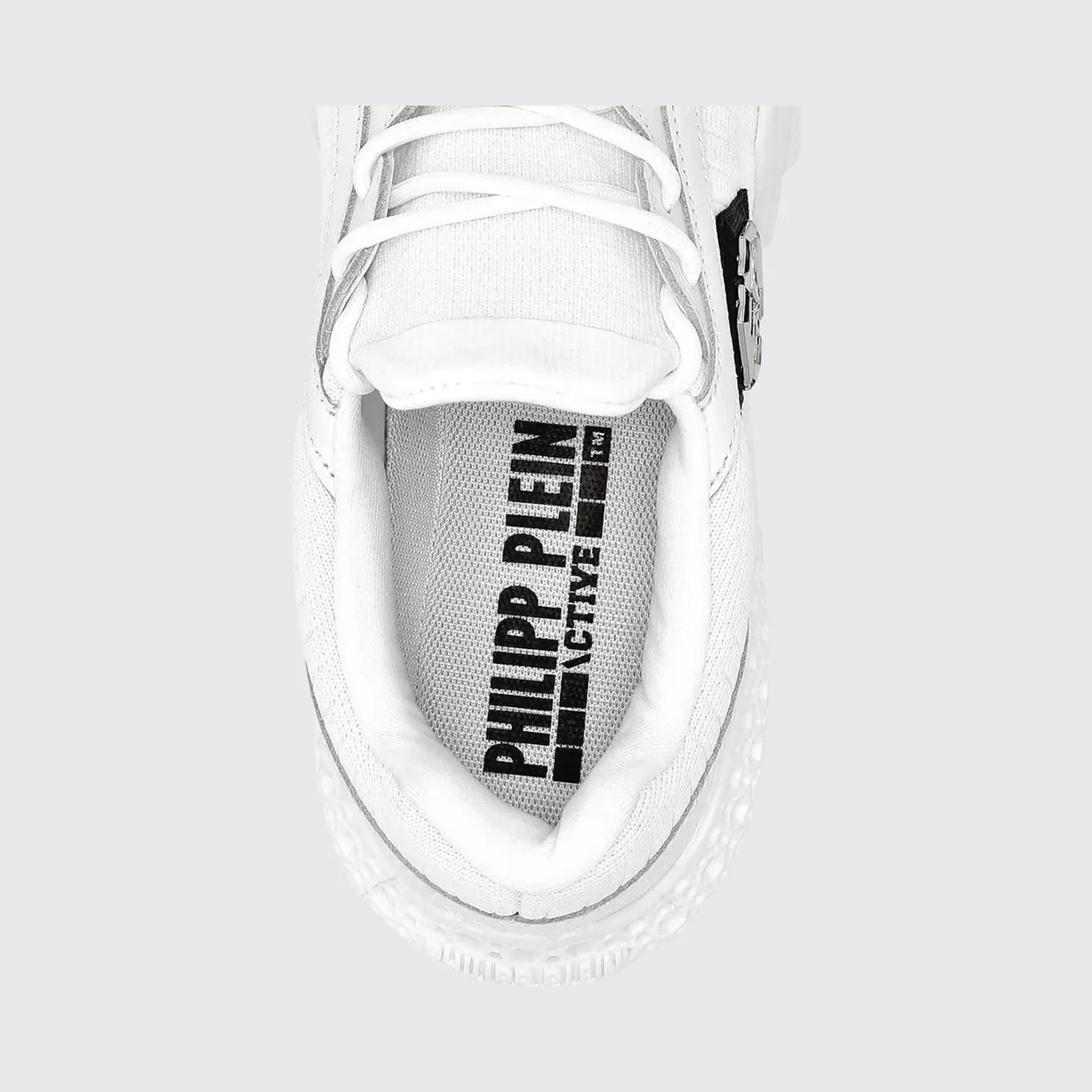 Philipp plein Hexagon Runner Low-Top Sneakers in Leather and Knit with Monogram White (LABSUSC0079PTE003N01) (3)