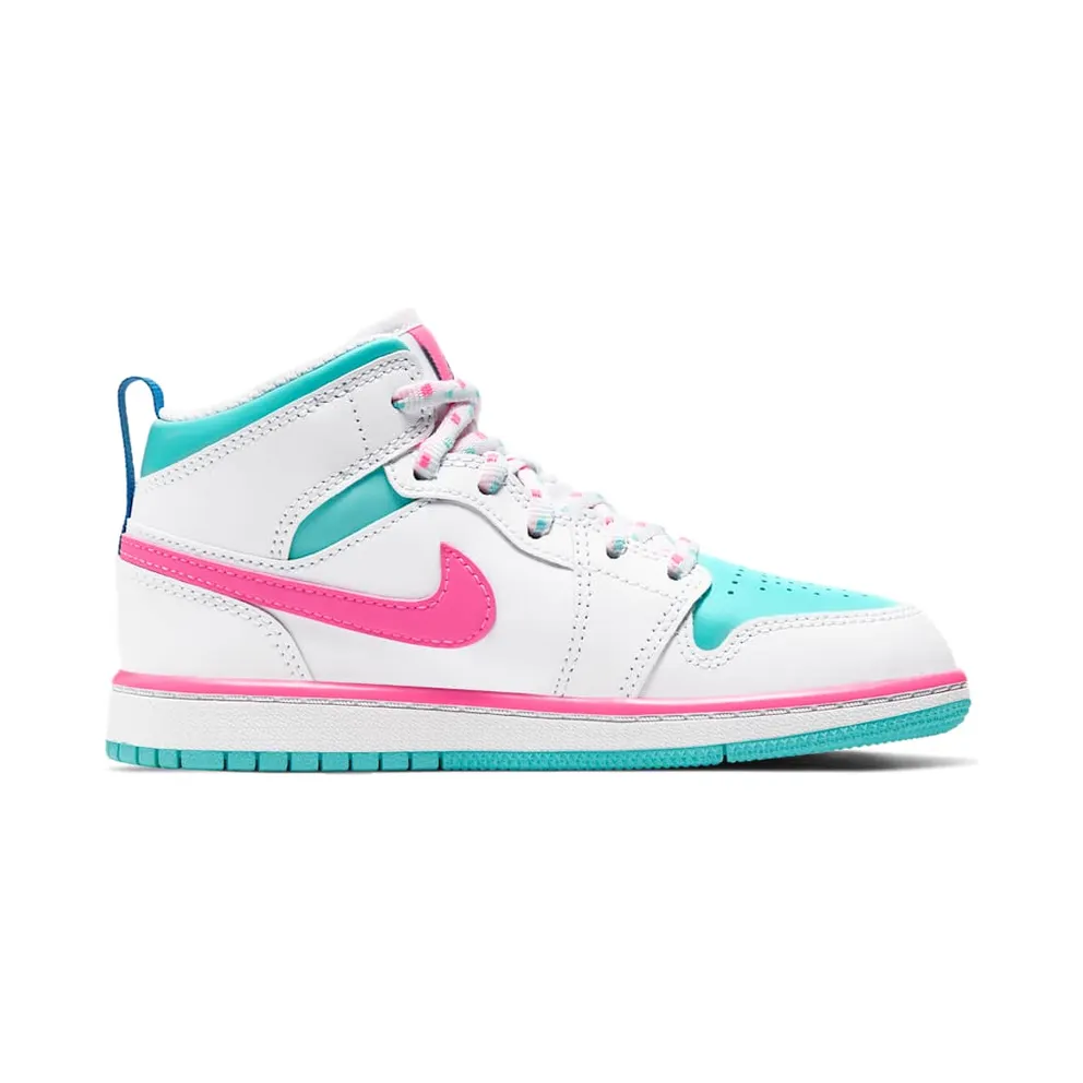 Jordan 1 Mid White Pink Green Soar (PS) White/Digital Pink-Aurora Green-Soar (640737-102)