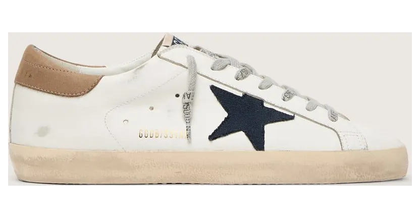 Golden Goose Super-Star In White Leather With Midnight-Blue Canvas Star And Tobacco Leather Heel Tab (GMF00101.F005145.11657)