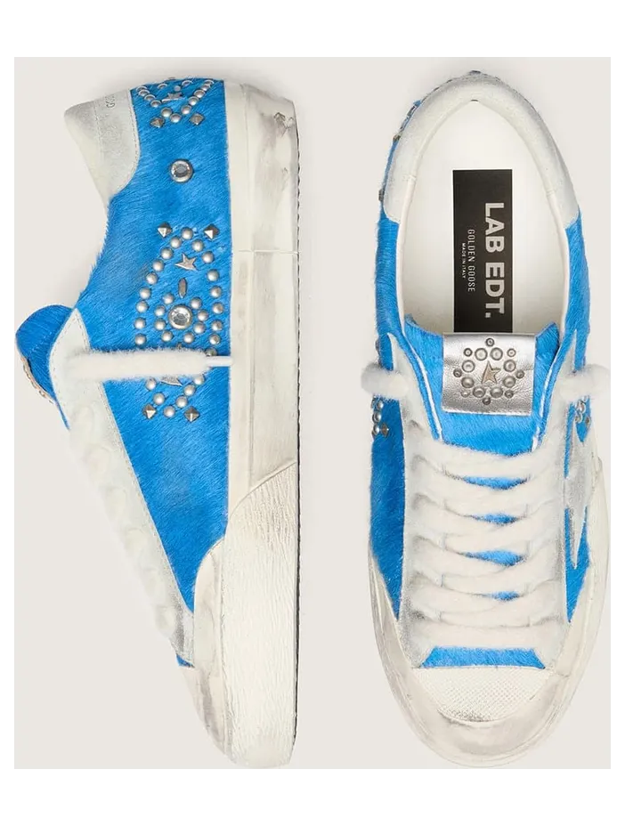 Golden Goose Men’S Super-Star Lab In Bright Blue Pony Skin With Suede Star And Studs (GMF01095.F008481.50588) (3)