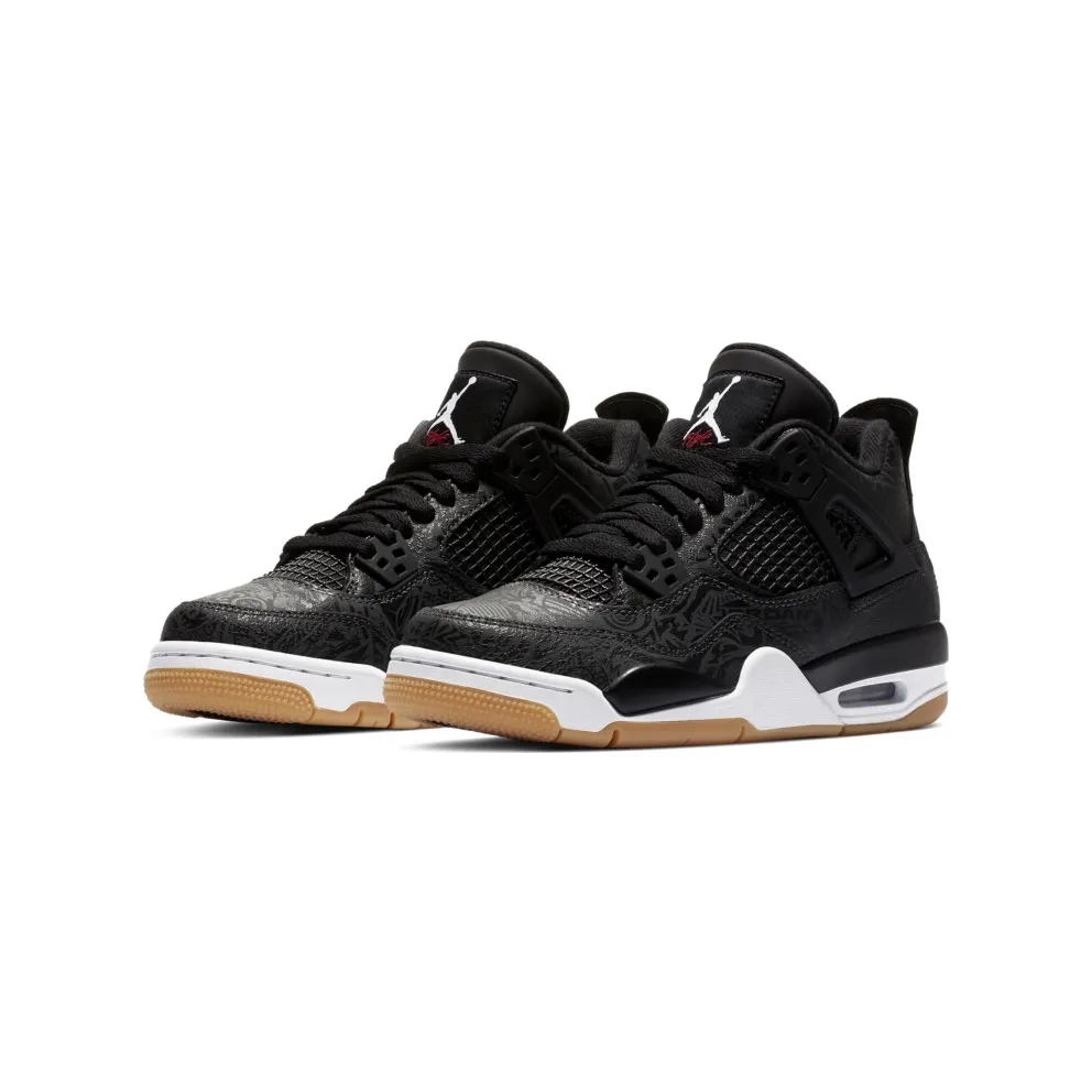 Jordan 4 Retro Laser Black Gum (GS) Black/White-Gum Light Brown-University Red (CI2970-001)