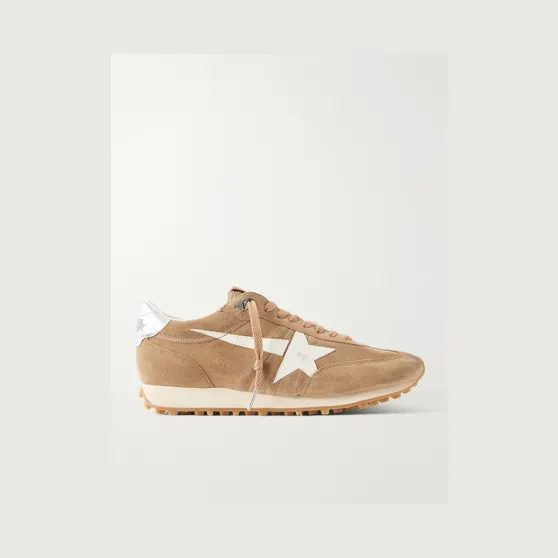 Golden Goose Marathon Metallic Leather-Trimmed Suede Sneakers Tan (GMF01071.F008445)