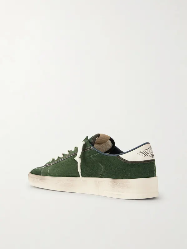Golden Goose Stardan Distressed Leather-Trimmed Suede Sneakers Green (GMF00333.F008104) (4)