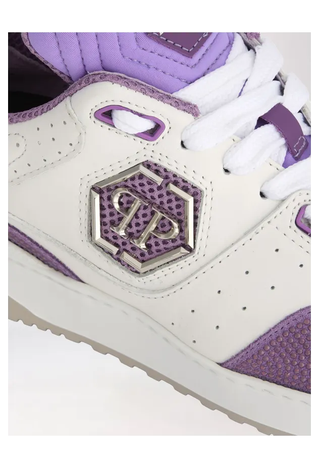 Philipp plein High-Top Leather and Suede Sneakers with Crystal Monogram and Hexagon Logo White 1 (FADSWSC2750PLE010N0173) (3)