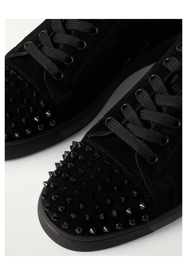 Christian Louboutin Louis Junior Spikes Cap-Toe Suede Sneakers Black (3240423) (5)
