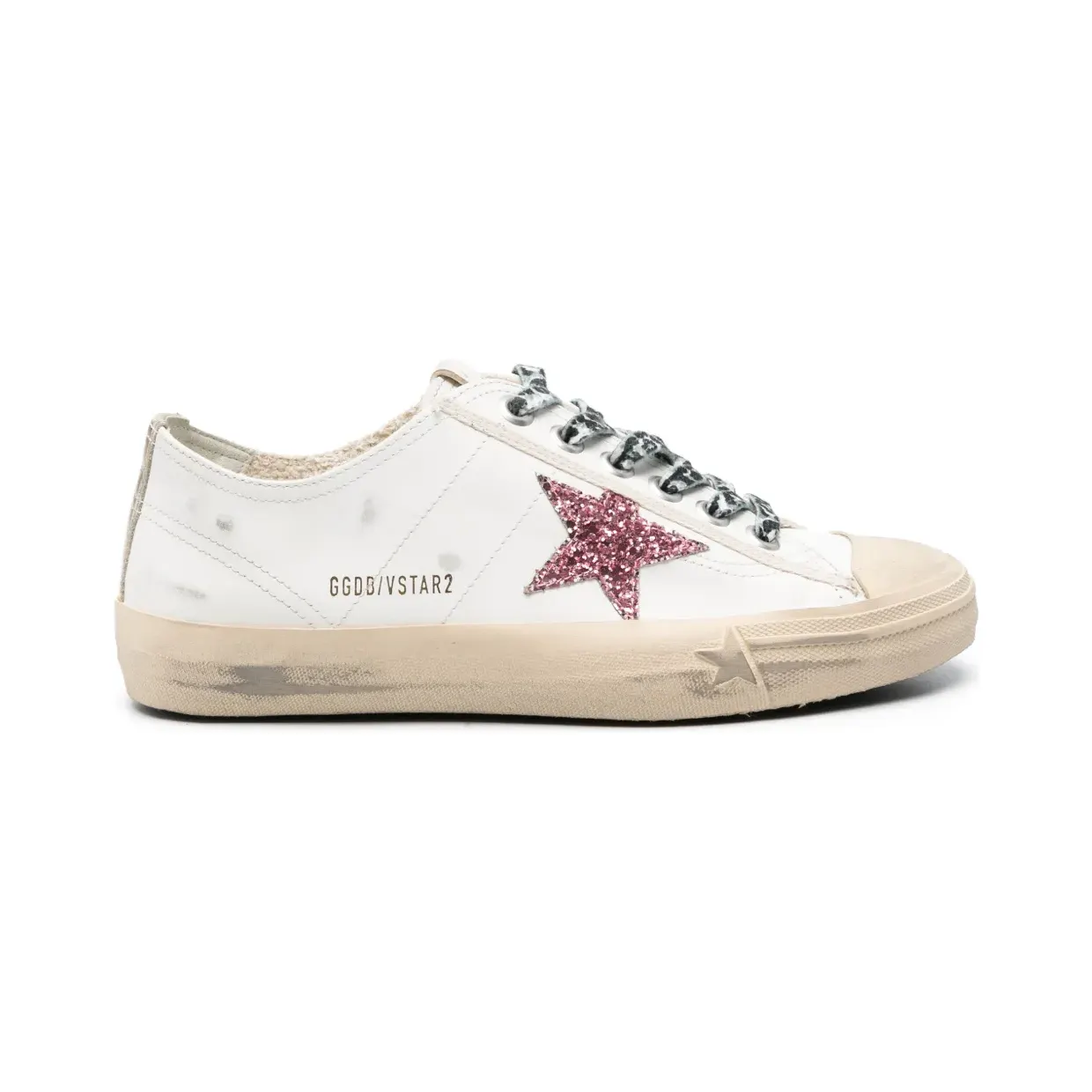 Golden Goose V-Star mit pinken Glitzer-Sternen und Metallic-Fersenlasche “White” (GWF00129F004576)